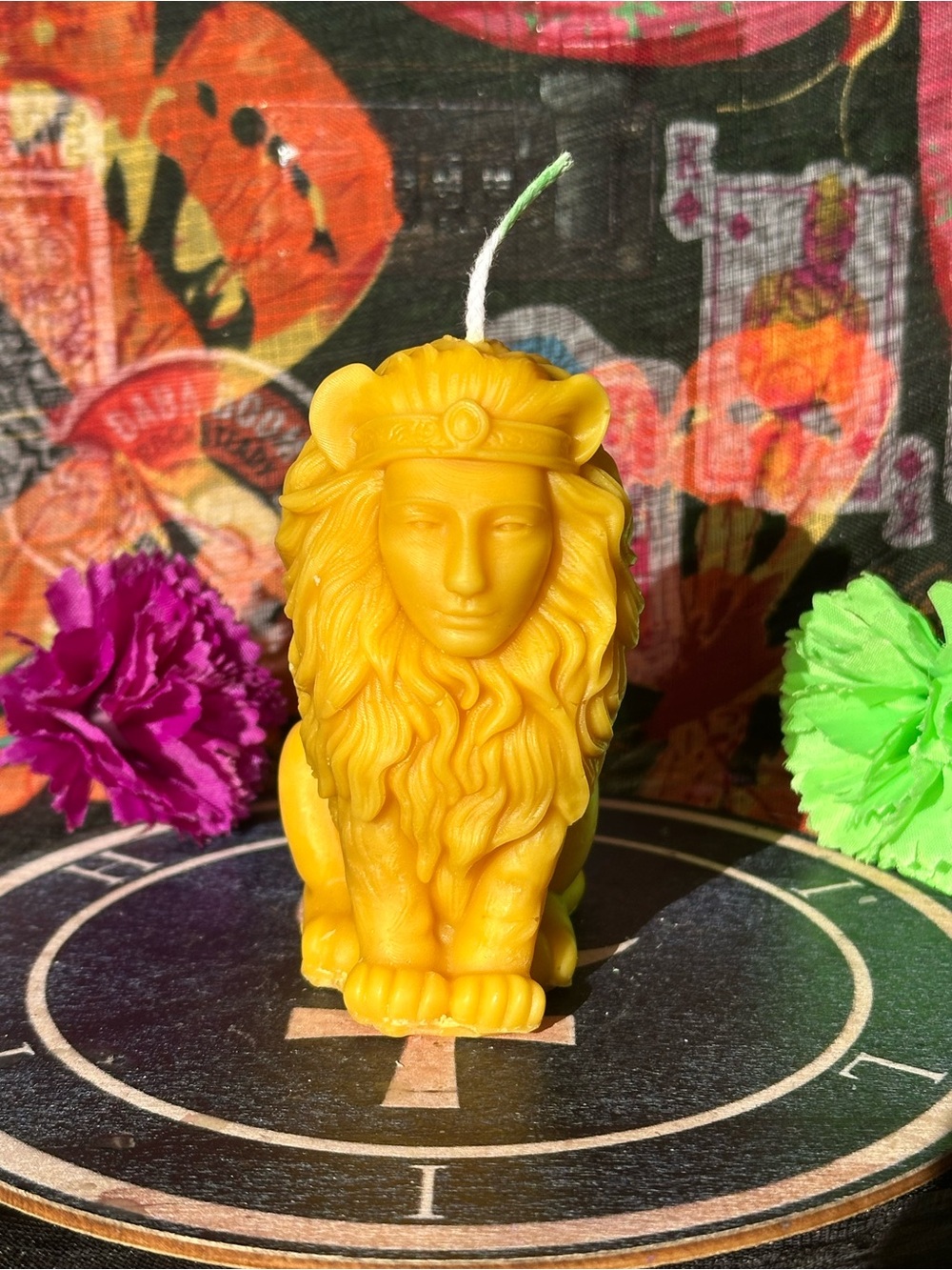Handmade Lion Guardian Candle – Golden Lion with Human Face
